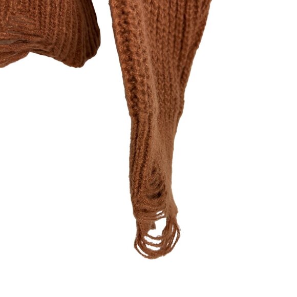 Distressed Brown Knit Sweater - Womens Size L - 100% Polyester - Picture 3 of 6